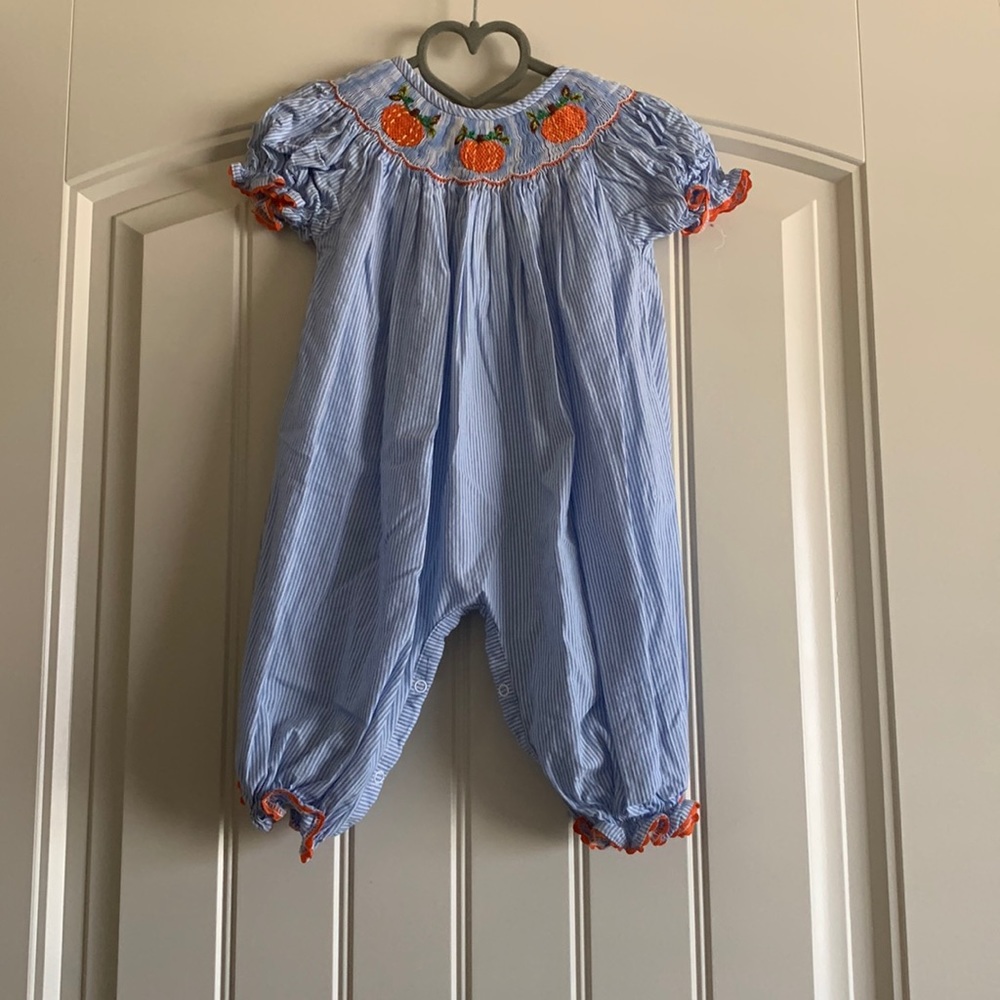 Smocked or Not 9 Month jumper fall pumpkin Halloween